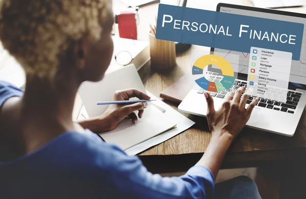 Woman working on laptop with Personal finance