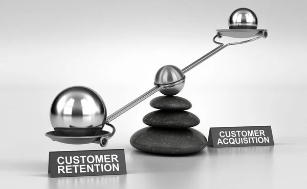 scale made with pebbles and two possibilities customer retention or acquisition
